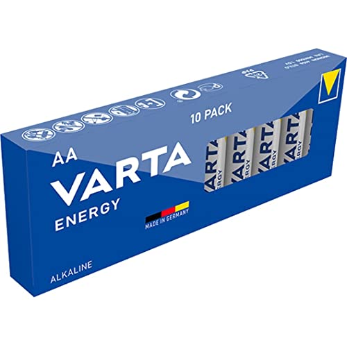 VARTA Batterien AA, 10 Stück, Energy, Alkaline, 1,5V, Verpackung zu 80% recycelt, für einfachen Grundbedarf, Made in Germany von Varta
