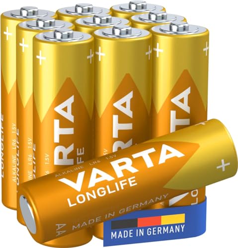 VARTA Batterien AA, 10 Stück, Longlife, Alkaline, 1,5V, ideal für Fernbedienungen, Wecker, Radios, Made in Germany von Varta