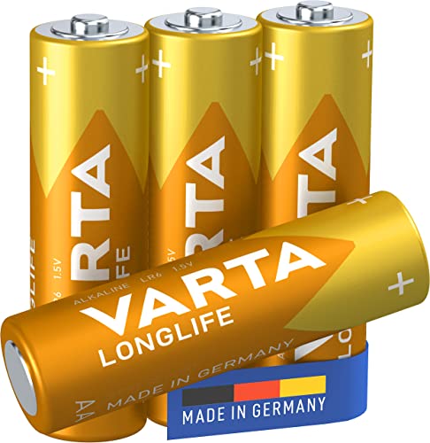 VARTA Batterien AA, 4 Stück, Longlife, Alkaline, 1,5V, ideal für Fernbedienungen, Wecker, Radios, Made in Germany VARTA Batterien AA, 4 Stück, Longlife, Alkaline, 1,5V, ideal für Fernbedienungen, Wecker, Radios, Made in Germany von Varta