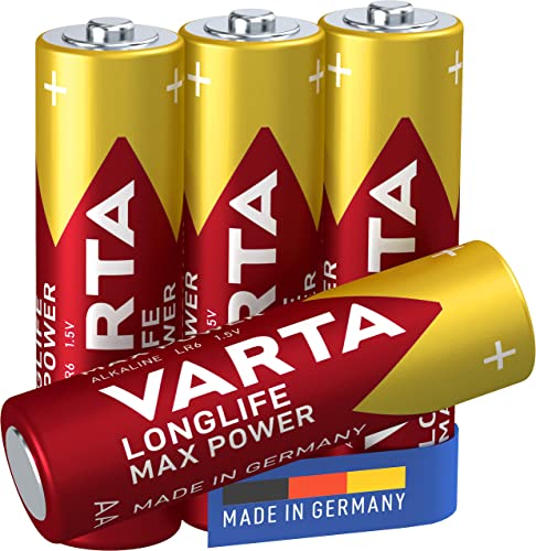 VARTA Batterien AA, 4 Stück, Longlife Max Power, Alkaline, 1,5V, ideal für Digitalkamera, Controller, Blutdruckmessgerät, Made in Germany von Varta