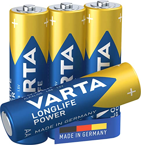 VARTA Batterien AA, 4 Stück, Longlife Power, Alkaline, 1,5V, ideal für Spielzeug, Funkmaus, Taschenlampen, Made in Germany von Varta