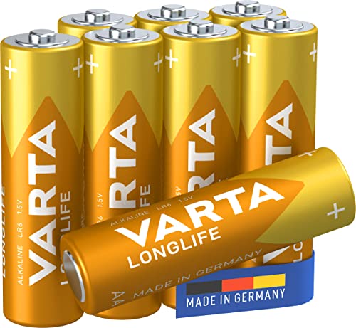 VARTA Batterien AA, 8 Stück, Longlife, Alkaline, 1,5V, ideal für Fernbedienungen, Wecker, Radios, Made in Germany von Varta