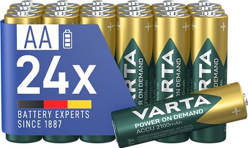 VARTA Batterien AA, wiederaufladbar, 24 Stück, Akku, Power on Demand, 2100 mAh Ni-MH, vorgeladen, sofort einsatzbereit [Exklusiv bei Amazon] von Varta