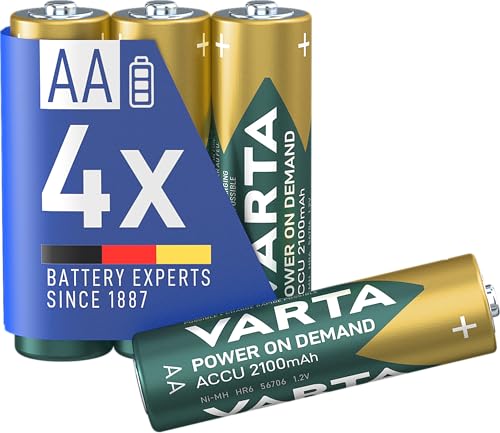 VARTA Batterien AA, wiederaufladbar, 4 Stück, Recharge Accu Power, Akku, 2100 mAh Ni-MH, ohne Memory Effekt, vorgeladen, sofort einsatzbereit von Varta