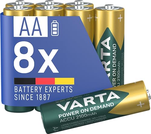 VARTA Batterien AA, wiederaufladbar, 8 Stück, Akku, Power on Demand, 2100 mAh Ni-Mh, vorgeladen, sofort einsatzbereit [Exklusiv bei Amazon] von Varta