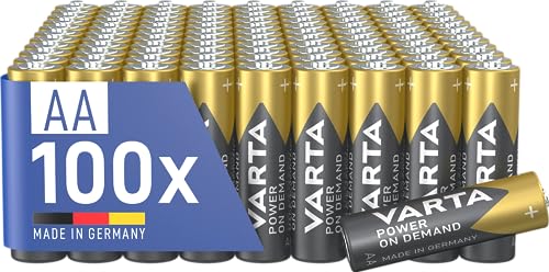 VARTA Batterien AA,Power on Demand, Alkaline, 1,5V, Vorratspack in umweltschonender Verpackung, ideal für Computerzubehör, Smart Home Geräte, Made in Germany [Exklusiv bei Amazon],100 Stück von Varta