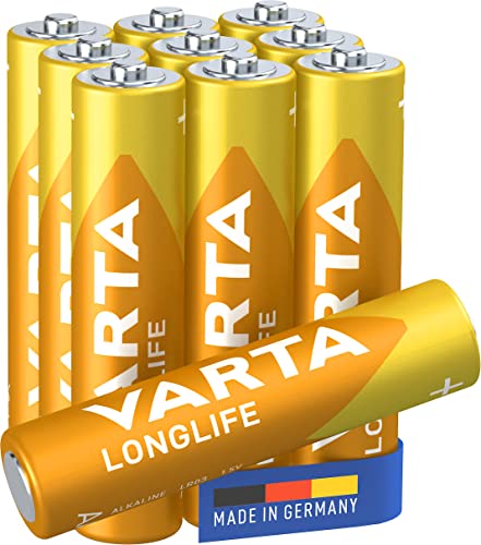 VARTA Batterien AAA, 10 Stück, Longlife, Alkaline, 1,5V, ideal für Fernbedienungen, Wecker, Radios, Made in Germany von Varta