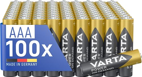 VARTA Batterien AAA, 100 Stück, Power on Demand, Alkaline, 1,5V, Vorratspack in umweltschonender Verpackung, ideal für Computerzubehör, Smart Home Geräte, Made in Germany [Exklusiv bei Amazon] von Varta