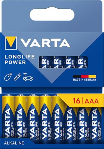 VARTA Batterien AAA, 16 Stück, Longlife Power, Alkaline, 1,5V, ideal für Spielzeug, Funkmaus, Taschenlampen, Verpackung zu 90% recycelt, Made in Germany VARTA Batterien AAA, 16 Stück, Longlife Power, Alkaline, 1,5V, ideal für Spielzeug, Funkmaus, Taschenlampen, Verpackung zu 90% recycelt, Made in Germany von VARTA