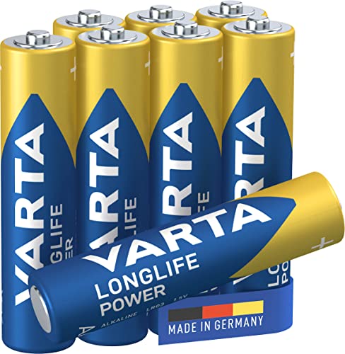 VARTA Batterien AAA, 8 Stück, Longlife Power, Alkaline, 1,5V, ideal für Spielzeug, Funkmaus, Taschenlampen, Made in Germany von Varta