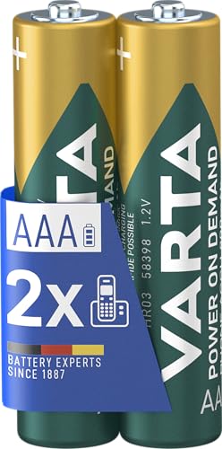 VARTA Batterien AAA, wiederaufladbar, 2 Stück, Recharge Accu Phone, Akku, 800 mAh Ni-MH, sofort einsatzbereit, geeignet für schnurlose Telefone VARTA Batterien AAA, wiederaufladbar, 2 Stück, Recharge Accu Phone, Akku, 800 mAh Ni-MH, sofort einsatzbereit, geeignet für schnurlose Telefone von Varta
