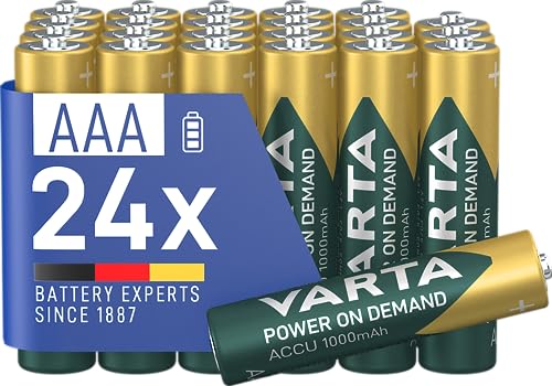 VARTA Batterien AAA, wiederaufladbar, 24 Stück, Akku, Power on Demand, 1000 mAh Ni-MH, vorgeladen, sofort einsatzbereit [Exklusiv bei Amazon] von Varta