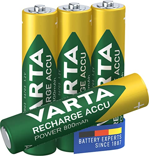 VARTA Batterien AAA, wiederaufladbar, 4 Stück, Recharge Accu Power, Akku, 800 mAh Ni-MH, ohne Memory Effekt, vorgeladen, sofort einsatzbereit von Varta