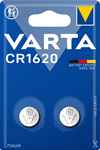 VARTA Batterien Knopfzellen CR1620, 2 Stück, Lithium Coin, 3V, kindersichere Verpackung, für elektronische Kleingeräte - Autoschlüssel, Fernbedienungen, Waagen von Varta