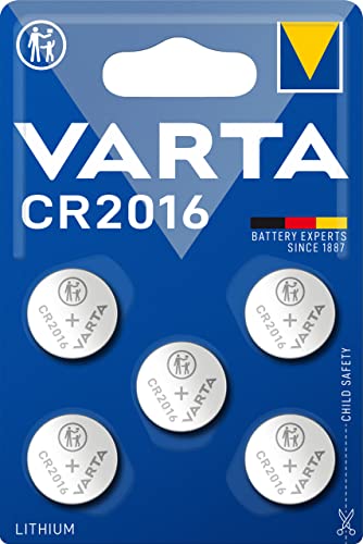 VARTA Batterien Knopfzellen CR2016, Lithium Coin, 3V, kindersichere Verpackung, für elektronische Kleingeräte - Autoschlüssel, Fernbedienungen, Waagen,(5 Stück) 1er Pack von Varta