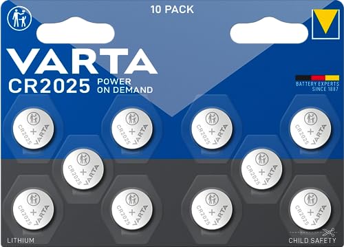 VARTA Batterien Knopfzellen CR2025, 10 Stück, Power on Demand, Lithium, 3V, kindersichere Verpackung, für Smart Home Geräte, Autoschlüssel und weitere Anwendungen [Exklusiv bei Amazon] von Varta