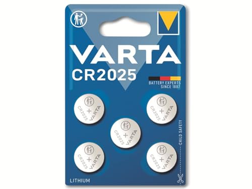 VARTA Batterien Knopfzellen CR2025, Lithium Coin, 3V, kindersichere Verpackung, für elektronische Kleingeräte - Autoschlüssel, Fernbedienungen, Waagen (5 Stück)1er Pack von Varta