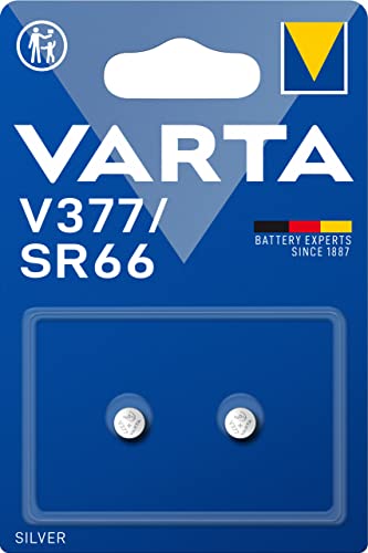 VARTA Batterien Knopfzellen V377/SR66, 2 Stück, Silver Coin, 1,55V, kindersichere Verpackung, für elektronische Kleingeräte - Uhren, Autoschlüssel, Fernbedienungen, Waagen, Made in Germany VARTA Batterien Knopfzellen V377/SR66, 2 Stück, Silver Coin, 1,55V, kindersichere Verpackung, für elektronische Kleingeräte - Uhren, Autoschlüssel, Fernbedienungen, Waagen, Made in Germany von Varta