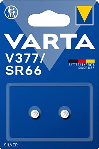VARTA Batterien Knopfzellen V377/SR66, 2 Stück, Silver Coin, 1,55V, kindersichere Verpackung, für elektronische Kleingeräte - Uhren, Autoschlüssel, Fernbedienungen, Waagen, Made in Germany von Varta