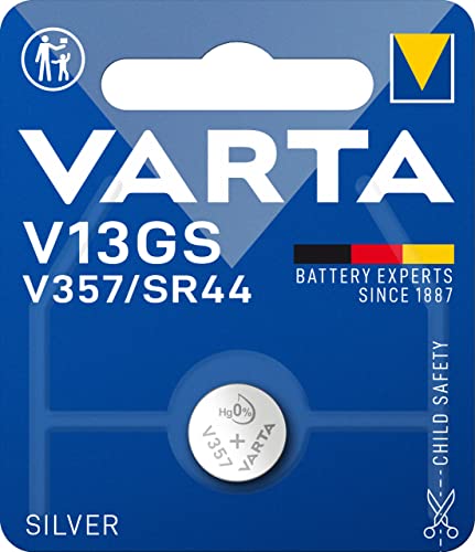 VARTA Batterien V13GS/V357/SR44 Knopfzelle, 1 Stück, Silver Coin, 1,55V, kindersichere Verpackung, für elektronische Kleingeräte - Uhren, Autoschlüssel, Fernbedienungen, Waagen, Made in Germany von Varta