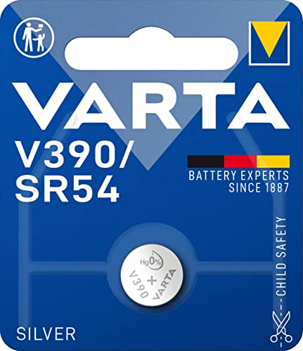 VARTA Batterien V390/SR54 Knopfzelle, 1 Stück, Silver Coin, 1,55V, kindersichere Verpackung, für elektronische Kleingeräte - Uhren, Autoschlüssel, Fernbedienungen, Waagen von Varta