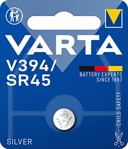 VARTA Batterien V394/SR45 Knopfzelle, 1 Stück, Silver Coin, 1,55V, kindersichere Verpackung, für elektronische Kleingeräte - Uhren, Autoschlüssel, Fernbedienungen, Waagen von Varta