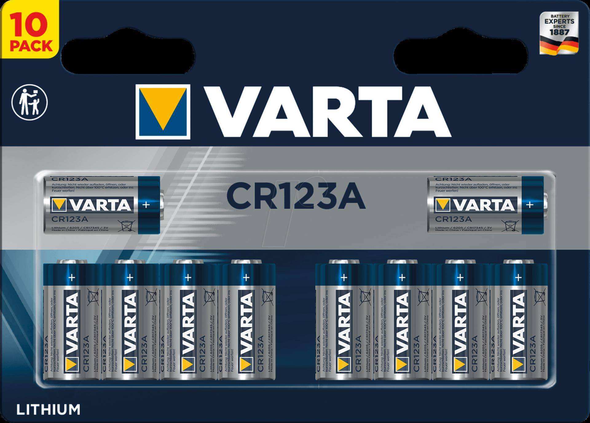 VARTA CR 123A SP - Lithium Batterie, CR123A, 1430 mAh, 10er-Pack (6205301461) von Varta