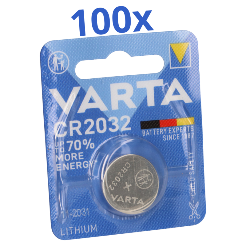 VARTA CR 2032 Lithium-Knopfzelle 3V 100 Stück 1er Blister von Varta