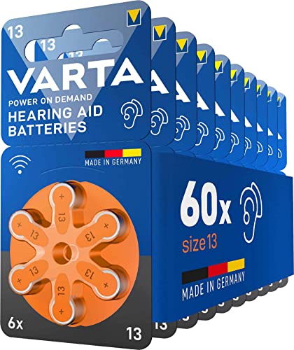 VARTA Hörgerätebatterien Typ 13 orange, Batterien 60 Stück Vorratspack, Power on Demand, wireless approved, Größe p 13 für Hörgeräte & Hörhilfen, Made in Germany [Exklusiv bei Amazon] von Varta