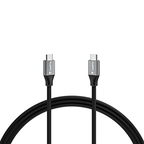 VARTA Kabel USB Typ C auf USB Typ C, 2m, Speed Charge & Sync, Ladekabel für Strom- und Datenübertragung, 100 W, schwarz, Nylon von Varta