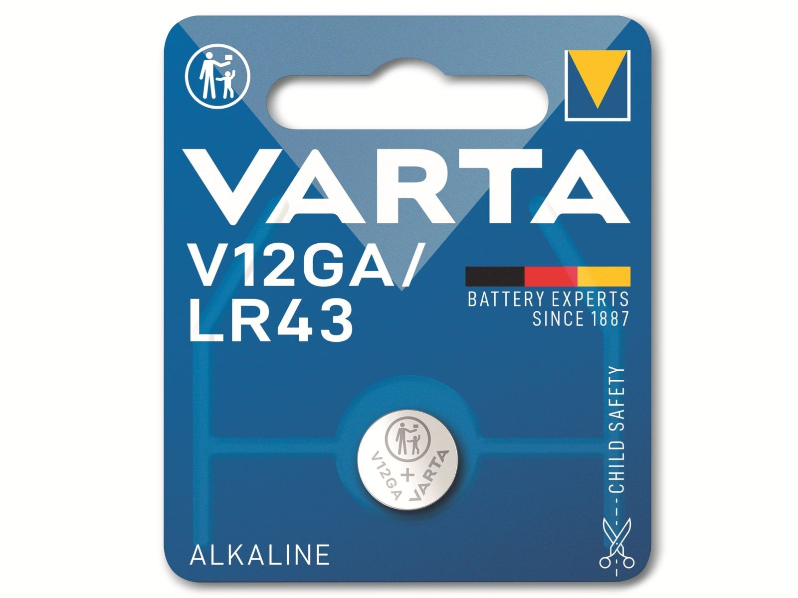 VARTA Knopfzelle Alkaline, LR43, 1.5V V12GA, 1.5V, 1 Stück von Varta