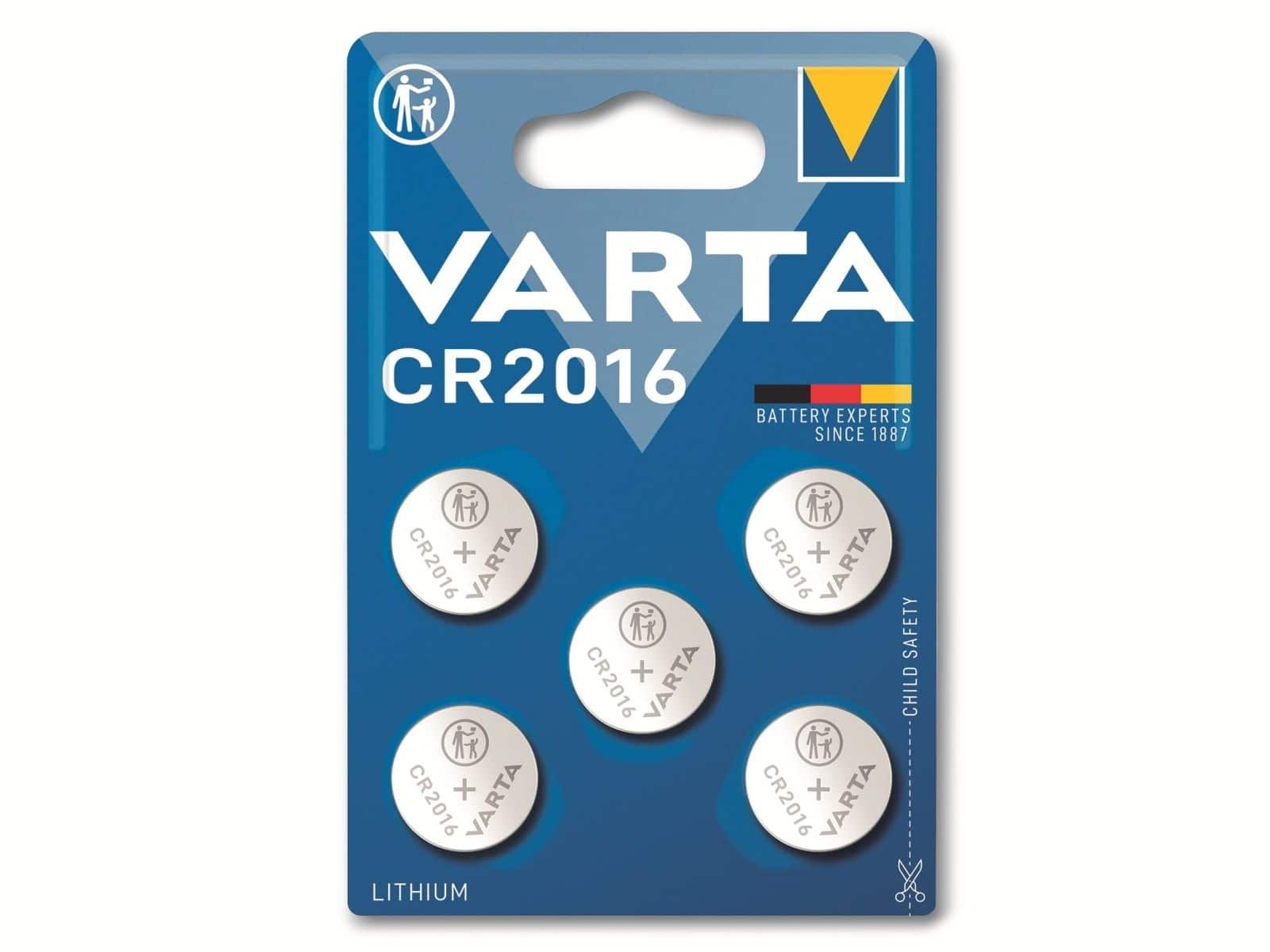 VARTA Knopfzelle Lithium, CR2016, 3V 5 Stück von Varta