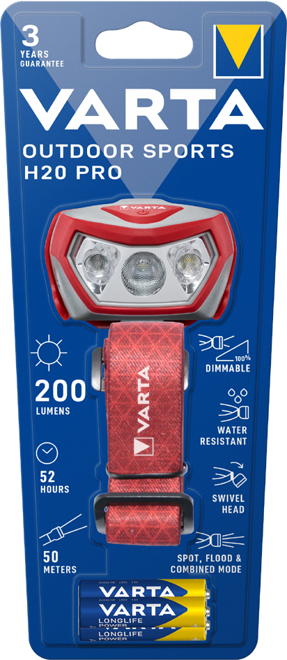 VARTA LED-Kopflampe , Outdoor Sports H20 Pro, , rot/grau von Varta