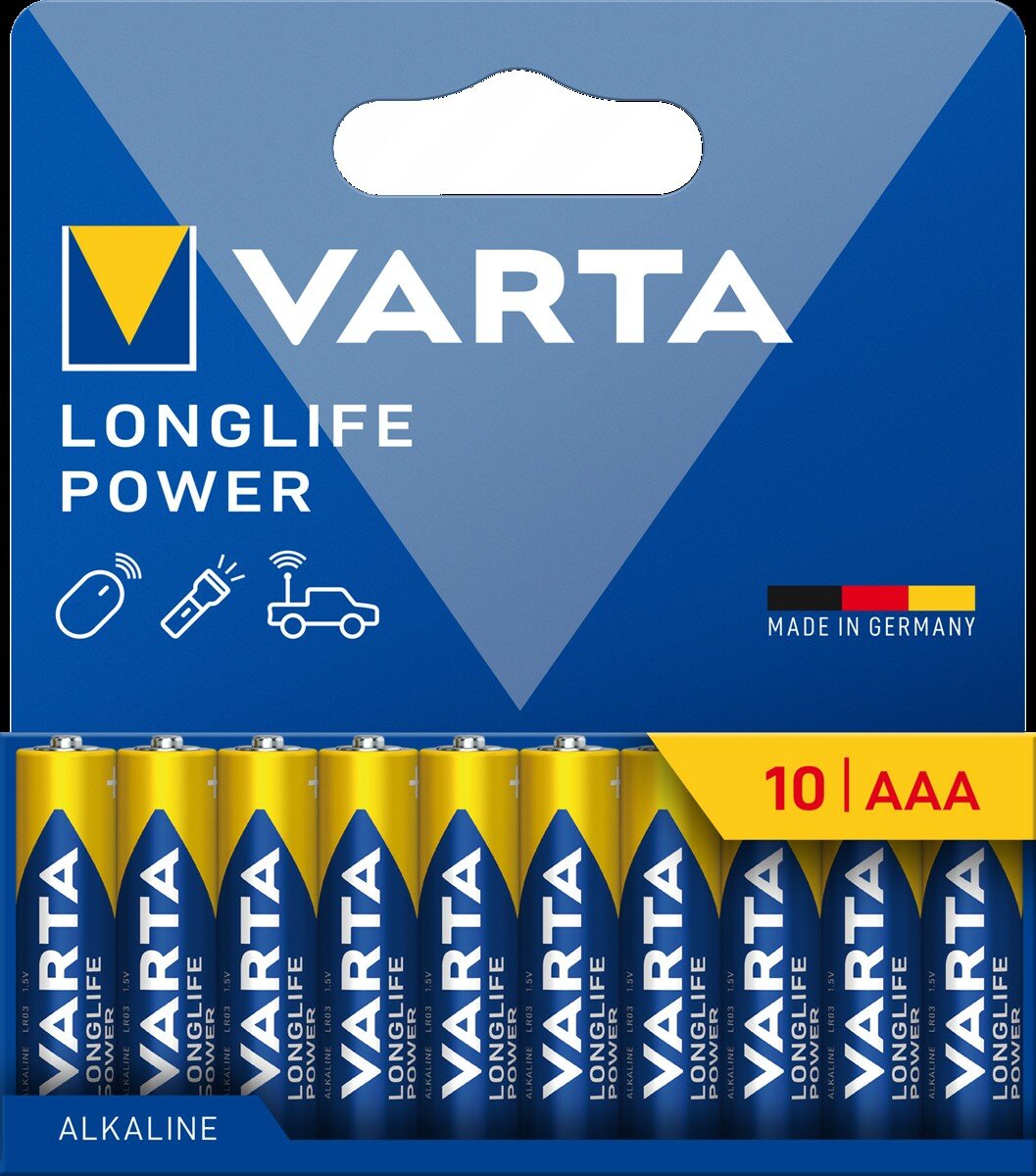 VARTA LONGLIFE Power AAA, 10er Blister Batterie (AAA, Micro, Alkaline, 4903, LR03, Primär Alkali Mangan (ZN/MNO2), 1,5 Volt) von Varta