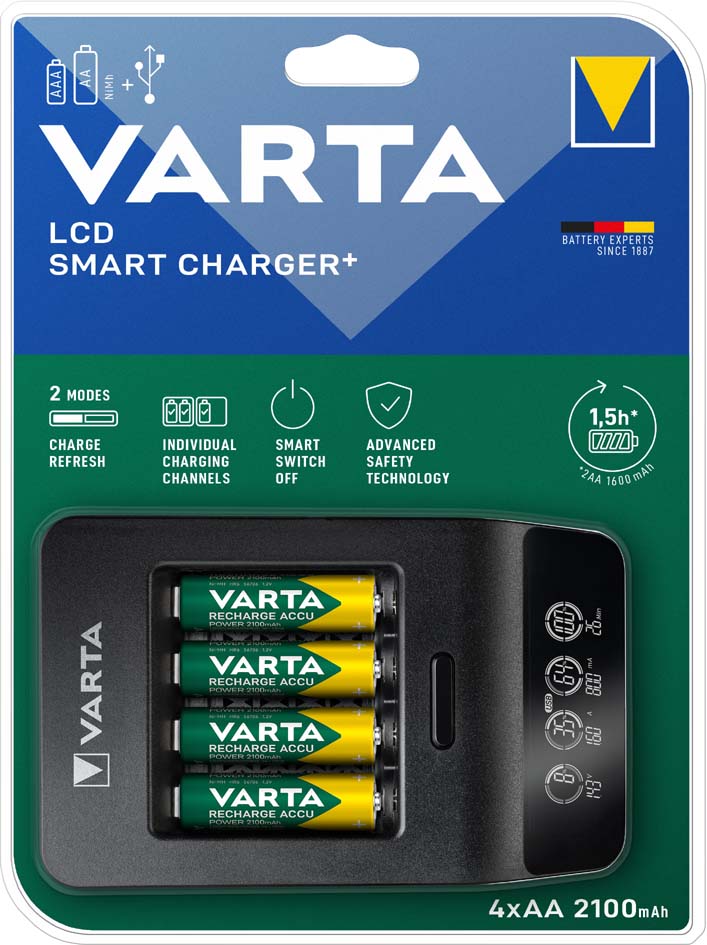 VARTA Ladegerät LCD Smart Charger+, inkl. 4x Mignon AA Akkus von Varta