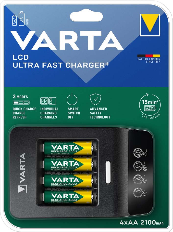 VARTA Ladegerät LCD Ultra Fast Charger+, inkl. 4x Mignon von Varta