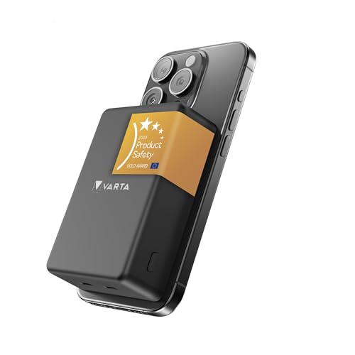 VARTA Power Bank 10.000mAh, magnetische kabellose Powerbank, Mag Pro Power on Demand, Wireless, 10W, Ladegerät mit USB Typ C, kompatibel mit MagSafe & Qi Standard (iPhones & Android), dunkelgrau von VARTA