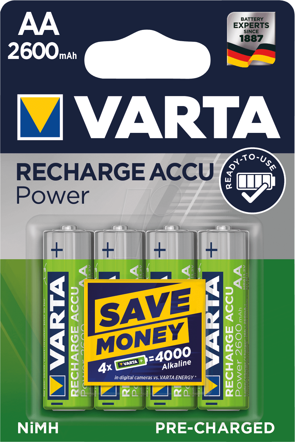 VARTA PROF AA4 - NiMh Akku, AA (Mignon), 2500 mAh, 4er-Pack von Varta