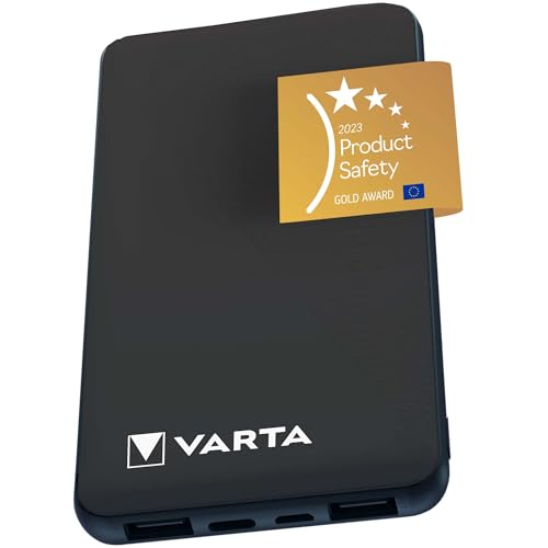 VARTA Power Bank 10000mAh, Powerbank Power on Demand mit 4 Anschlüssen (1x Micro USB, 2x USB A, 1x USB C), kompatibel mit Tablets & Smartphone, in umweltschonender Verpackung von Varta
