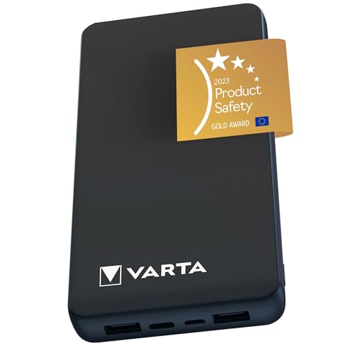 VARTA Power Bank 20000mAh, Powerbank Power on Demand mit 4 Anschlüssen (1x Micro USB, 2x USB A, 1x USB C), kompatibel mit Tablets & Smartphone, in umweltschonender Verpackung von Varta
