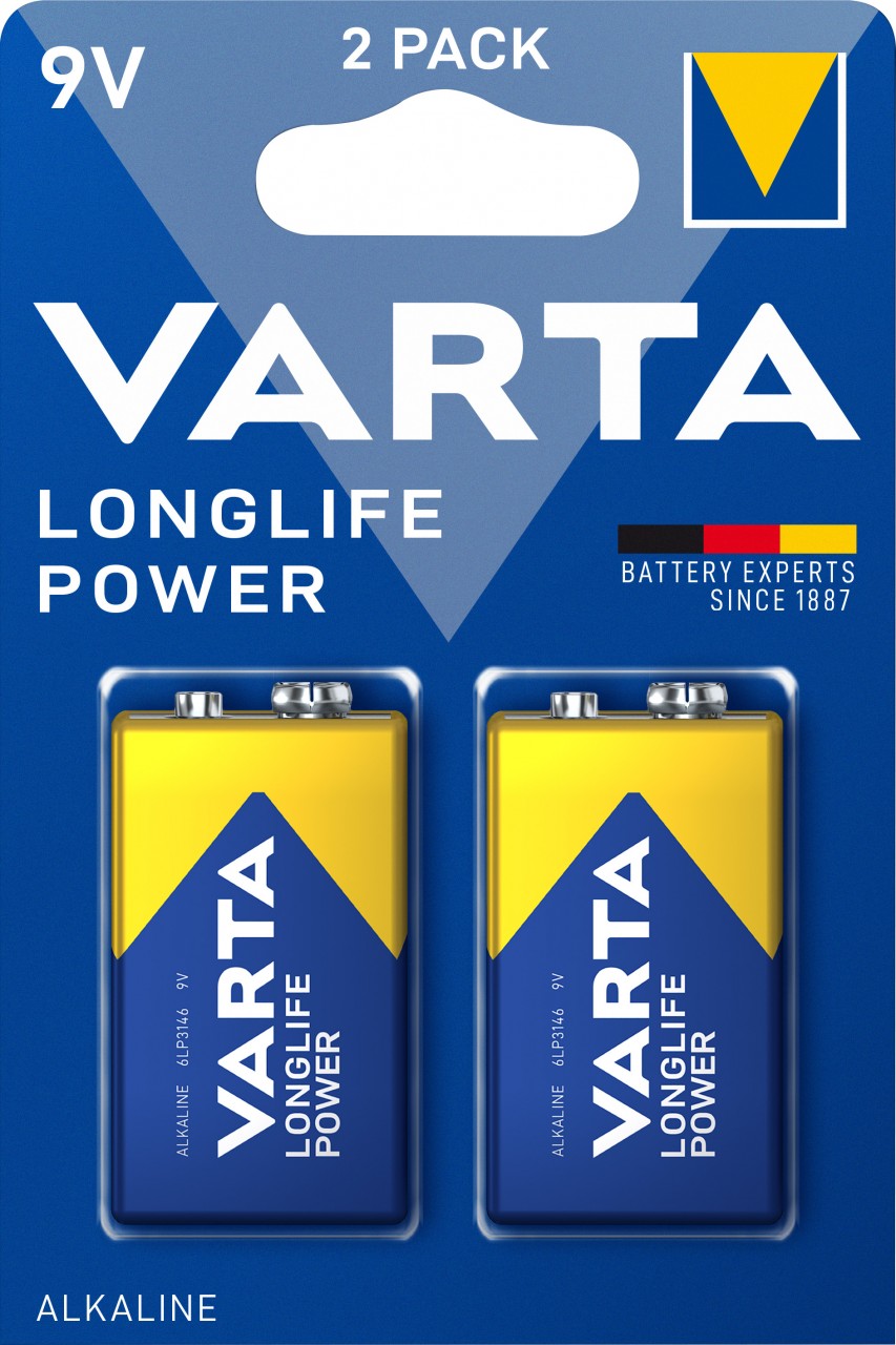 Varta Batterie Alkaline, E-Block, 6LR61, 9V Longlife Power, Retail Blister (2-Pack) von Varta