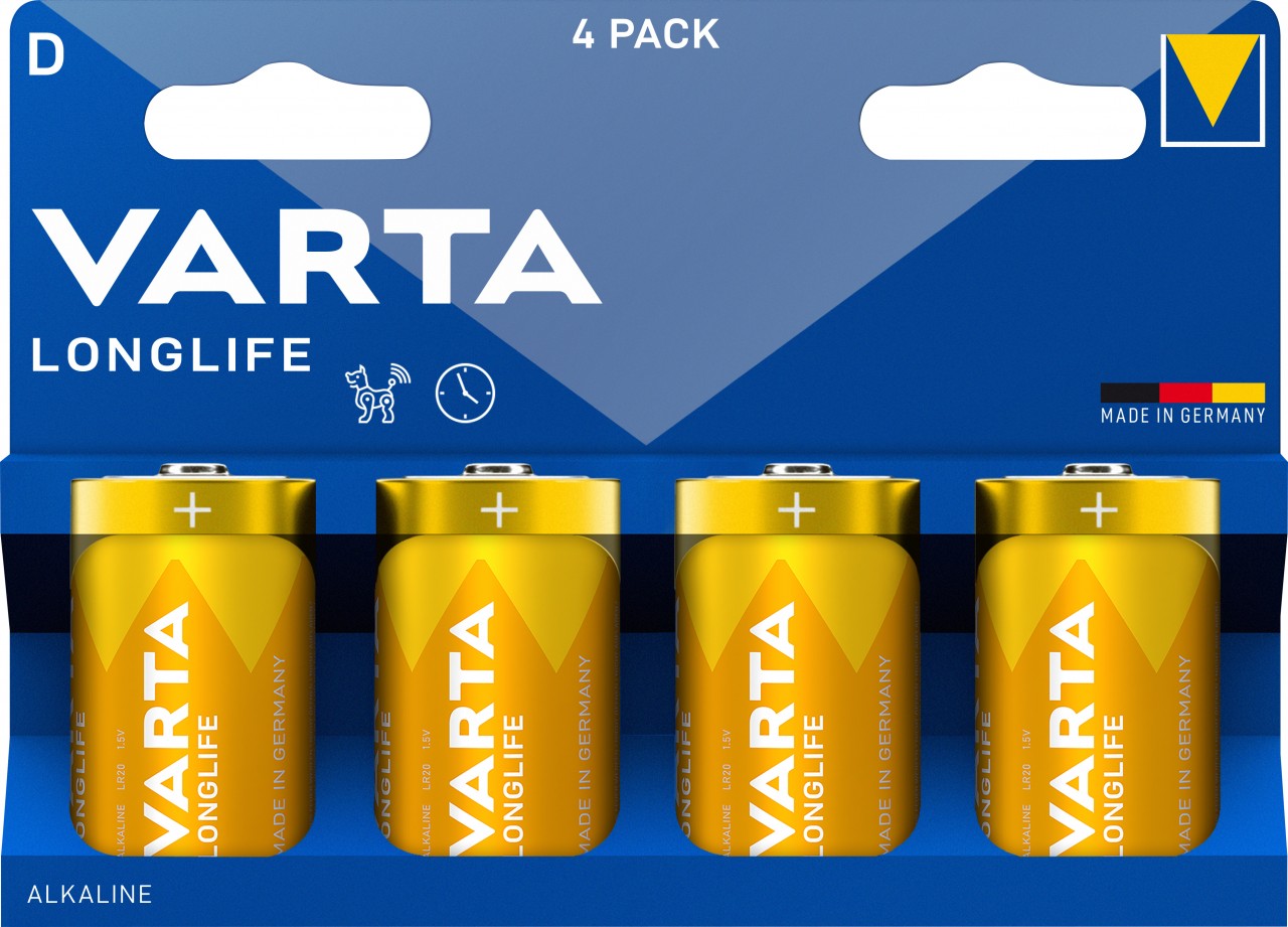 Varta Batterie Alkaline, Mono, D, LR20, 1.5V Longlife, Retail Blister (4-Pack) von Varta