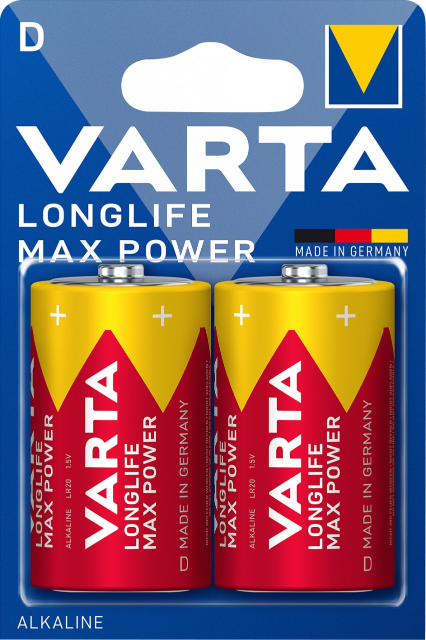 Varta Batterie Alkaline, Mono, D, LR20, 1.5V Longlife Max Power, Retail Blister (2-Pack) von Varta