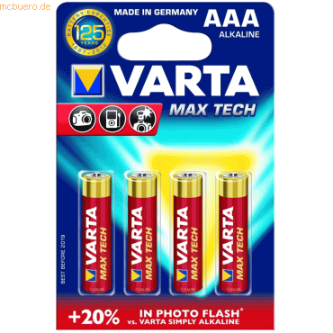 Varta Batterie Maxi Tech Micro 1,5V (AAA) VE=4 Stück von Varta