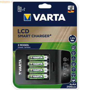 Varta Batterieladegrät LCD Smart Charger+ inklusive 4 Akkus AA von Varta