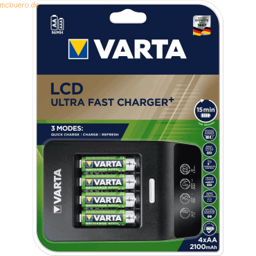 Varta Batterieladegrät LCD Ultra Fast Charger+ inklusive 4 Akkus AA von Varta
