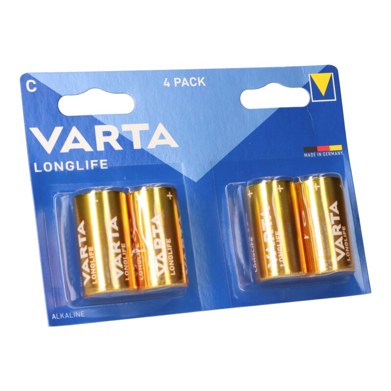 Varta Batterien C Baby, 4er Blister, Longlife, Alkaline, 1,5V, ideal für Fernbedienungen, Wecker, Radios, Made in Germany von Varta