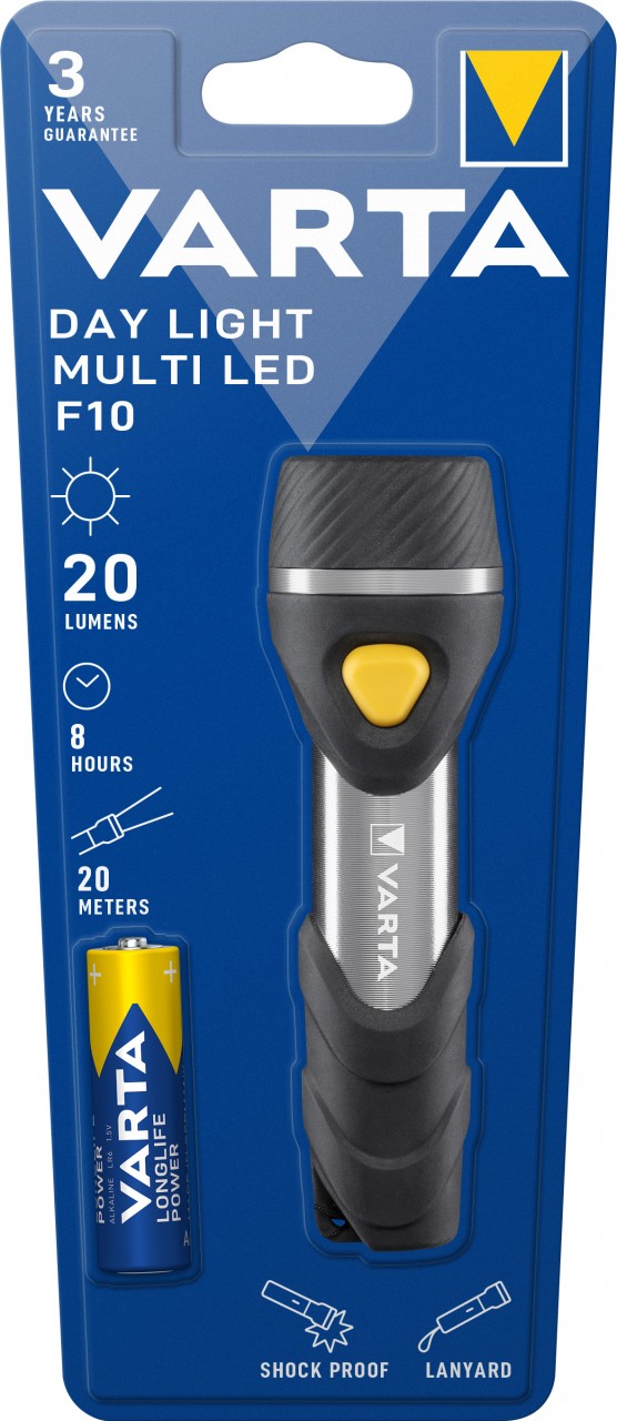 Varta LED Taschenlampe Day Light, Multi LED F10 20lm, inkl. 1x Batterie Alkaline AAA, Retail Blister von Varta