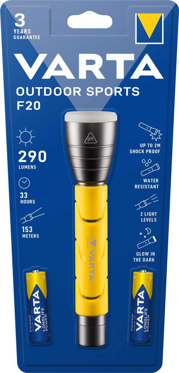 Varta LED Taschenlampe Outdoor Sports, F20 235lm, inkl. 2x Batterie Alkaline AA, Retail Blister Varta LED Taschenlampe Outdoor Sports, F20 235lm, inkl. 2x Batterie Alkaline AA, Retail Blister von Varta