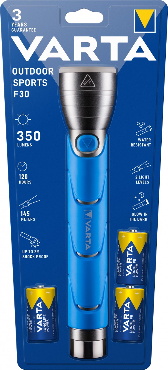Varta LED Taschenlampe Outdoor Sports, F30 350lm, inkl. 3x Batterie Baby C, Retail Blister Varta LED Taschenlampe Outdoor Sports, F30 350lm, inkl. 3x Batterie Baby C, Retail Blister von Varta